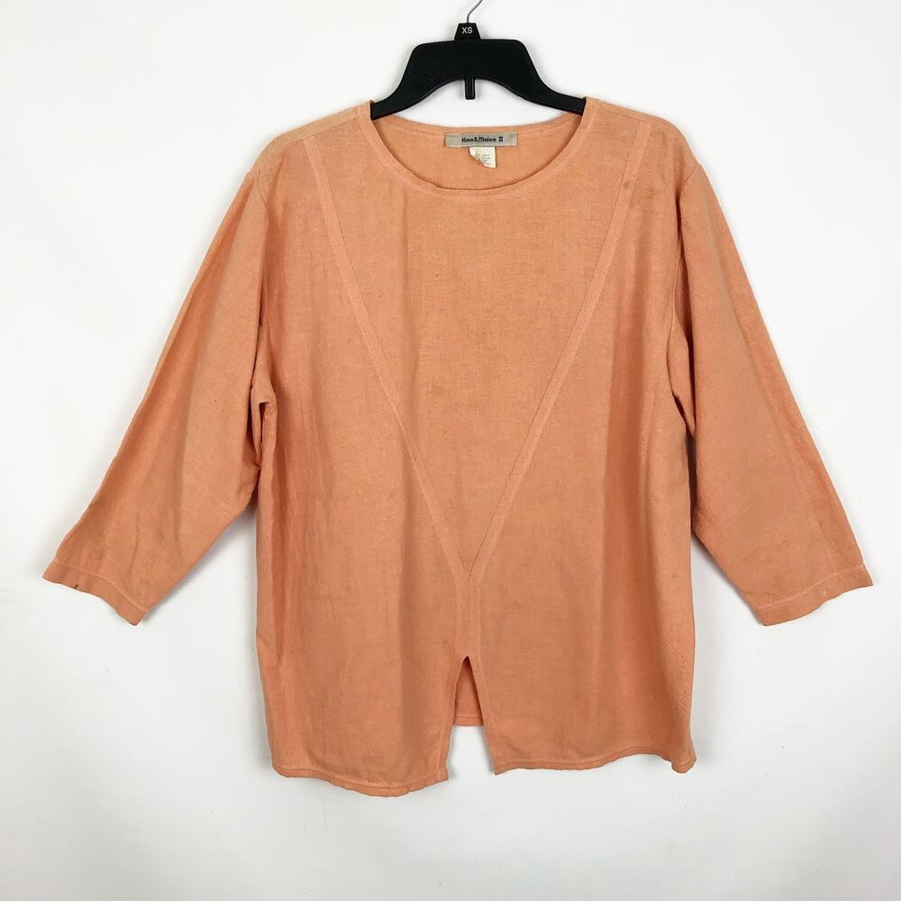 Hino & Malee II Womens Casual Top Small Orange Lagenlook 3/4 Sleeve Slit Front